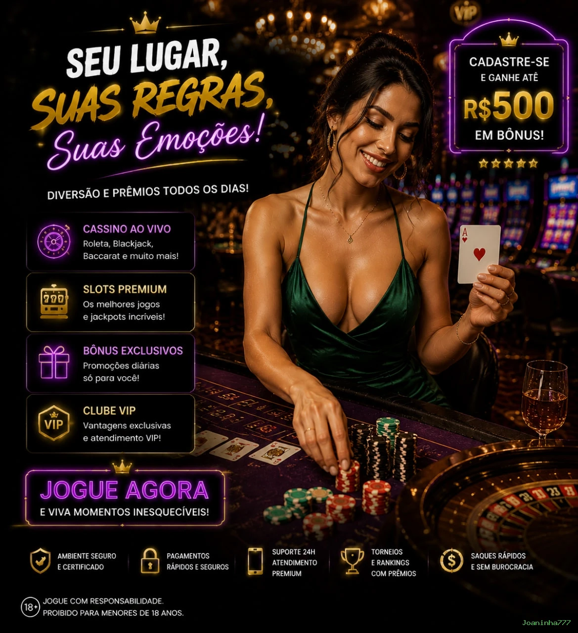 Imagem promocional da Joaninha777 mostrando a plataforma e suas vantagens